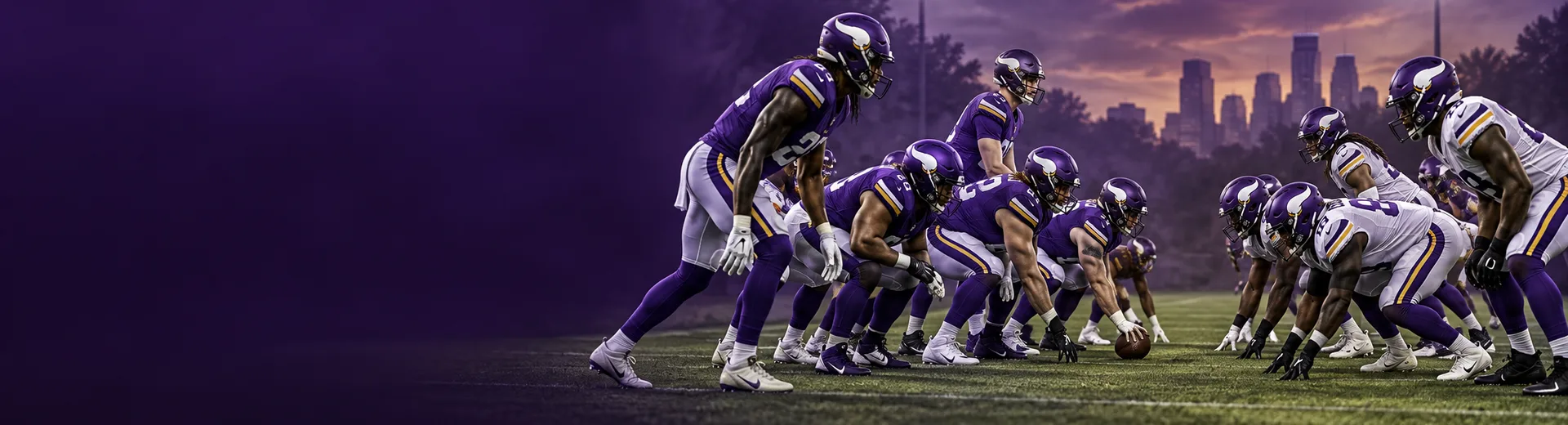 Minnesota Vikings players huddled at U.S. Bank Stadium