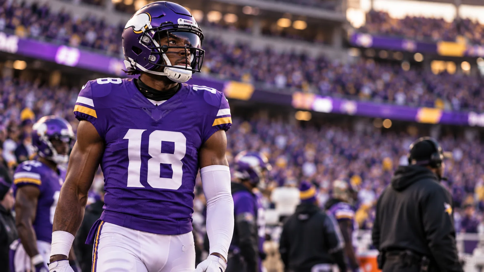 Vikings wide receiver on the sideline during a home game