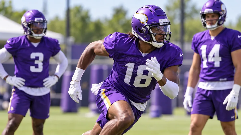 Young Vikings players working out on the practice field