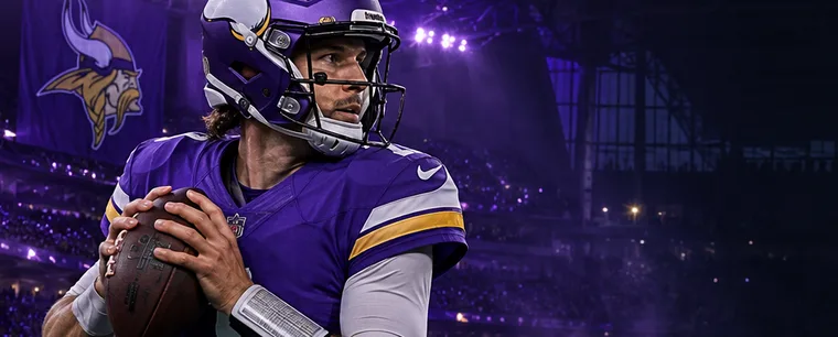 A Vikings quarterback sets to throw under the lights at U.S. Bank Stadium