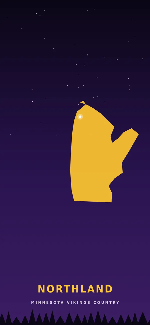 Northland wallpaper: gold state outline under stars, reading Northland, Minnesota Vikings Country